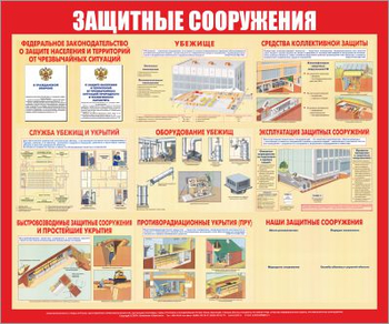 С58 Стенд защитные сооружения (1200х1000 мм, пластик ПВХ 3 мм, алюминиевый багет золотого цвета) - Стенды - Стенды по гражданской обороне и чрезвычайным ситуациям - магазин "Охрана труда и Техника безопасности"